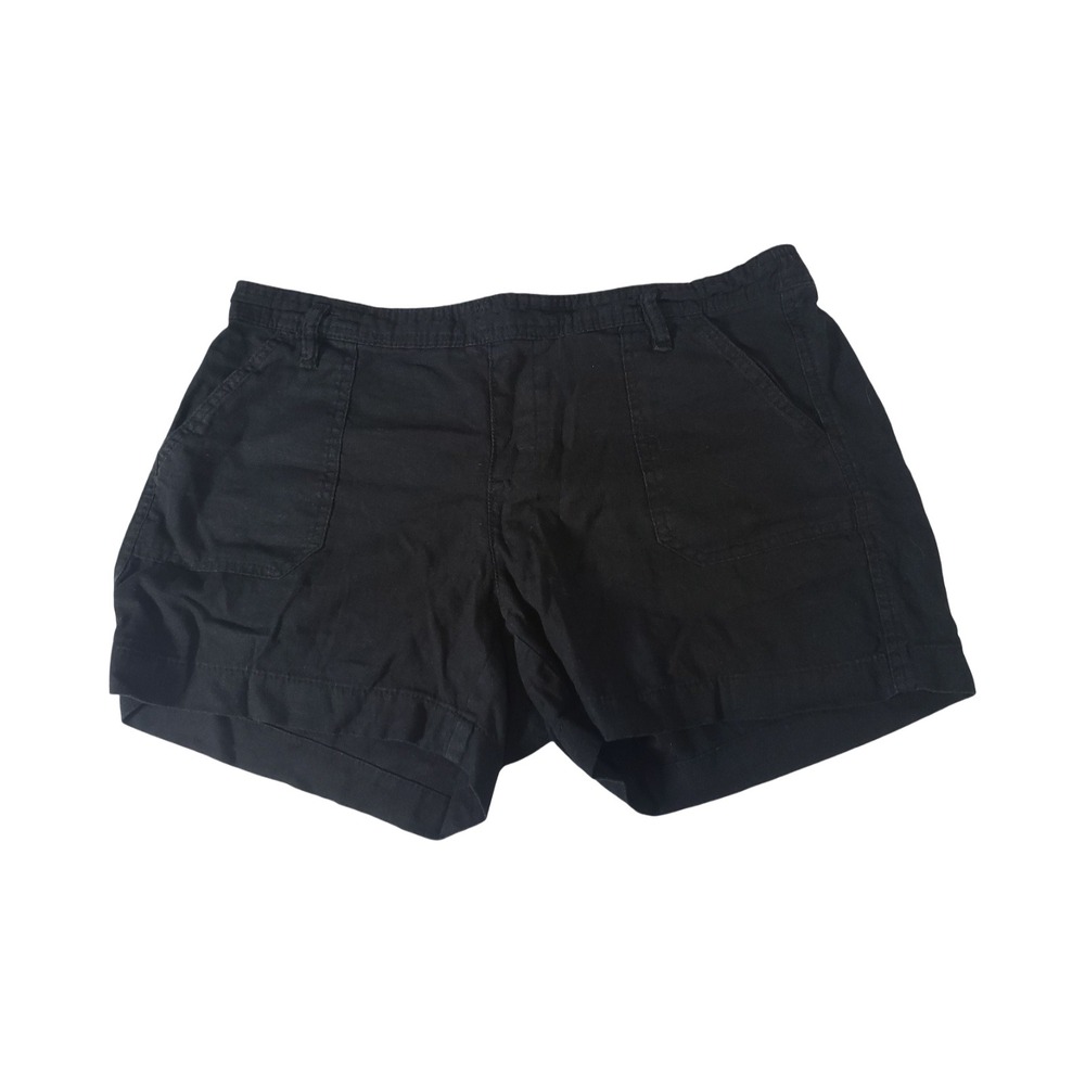 Soundstyle Black Linen Blend Shorts Womens Medium Elastic Back‎ Casual Summer